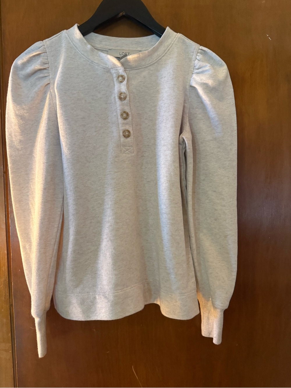 LOFT Cream Puff-Sleeve Henley Sweatshirt Petites